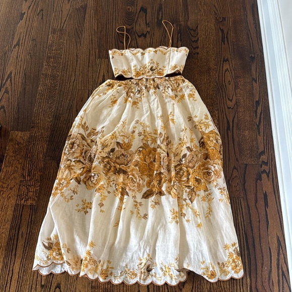 ZIMMERMANN ALIANE SCALLOP MIDI DRESS AMBER FLORAL SIZE 2 US 6-8 - Picture 16 of 16